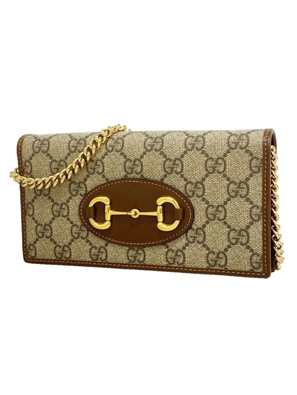 Gucci Wallet on Chain GG Supreme Horsebit Brown Gold Shoulder Bag
